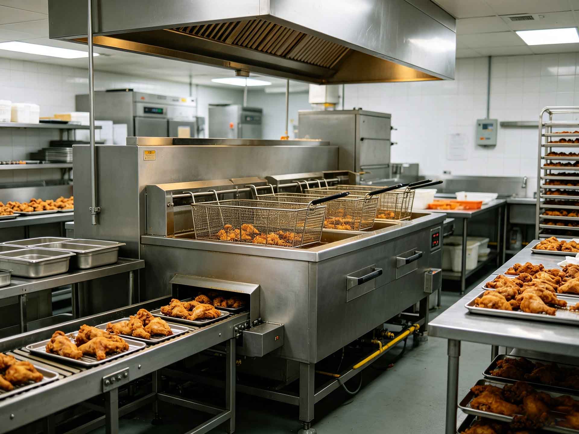 Chicken pressure fryer in a commercial kitchen