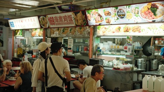 busy food court hawker center service point